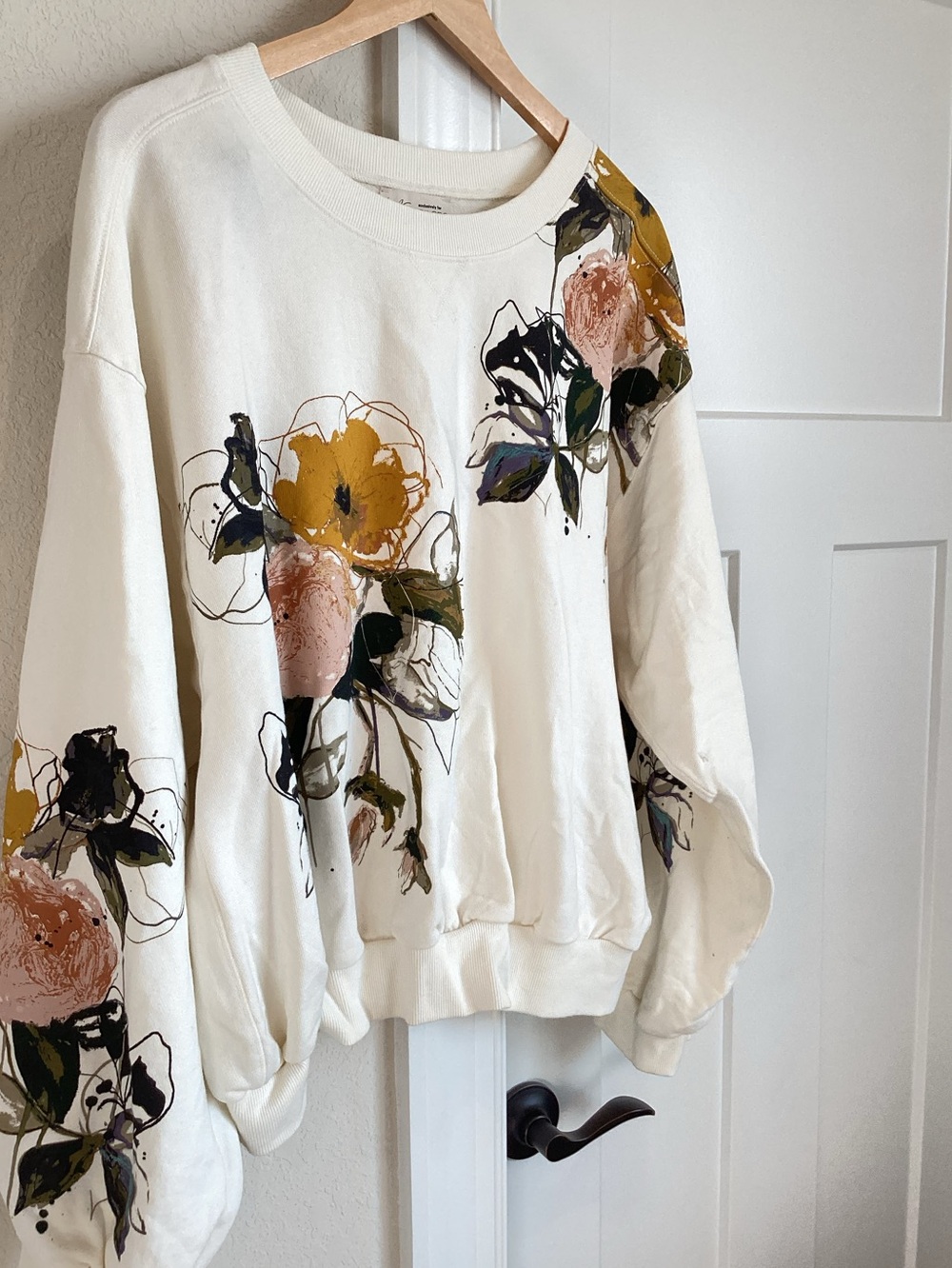 Anthropologie Long Sleeve Sweatshirt Niki Bubble New Large Ivory Floral - Picture 7 of 13